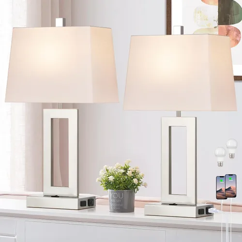 Miniatura 11 de Cinkeda Juego de 2 lámparas de mesa con puertos USB C+A y salida de CA, lámparas de noche, lámparas modernas para dormitorio, lámparas negras