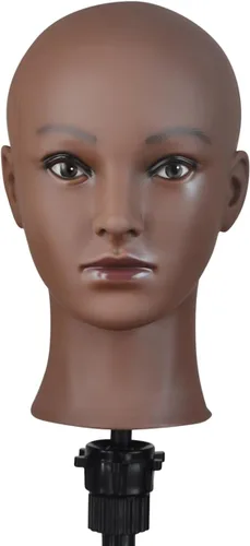 Miniatura 9 de Cabeza de maniquí calvo masculina para hacer pelucas, sombrero y gafas, cabeza de cosmetología profesional, color beige, sin maquillaje