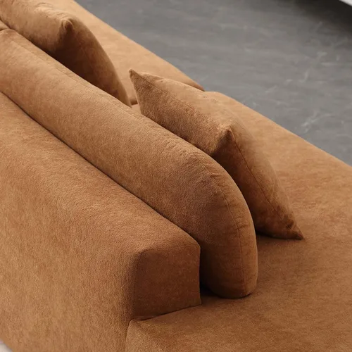Miniatura 8 de Sofá modular curvado de 130.5 pulgadas para sala de estar, sofá de espuma sin hueso de 4 plazas con 3 almohadas, sofás de compresión para Marrón