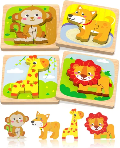 Miniatura 7 de Benresive Rompecabezas de madera para niños pequeños, 6 piezas de juguetes Montessori de animales para niños de 1 a 3 años, juguetes educativos