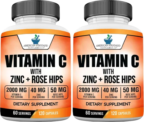 Miniatura 7 de American Standard Supplements Vitamina C 2000mg, Zinc 40mg, y Escaramujo 50mg por Porción – Vegano, Sin Gluten, Sin OMG (60 Unidades)