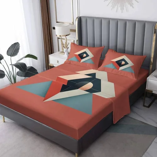 Miniatura 8 de Juego de sábanas geométricas tamaño individual, sábanas modernas de microfibra suave, bolsillo profundo, sábanas y fundas de almohada estampadas sin