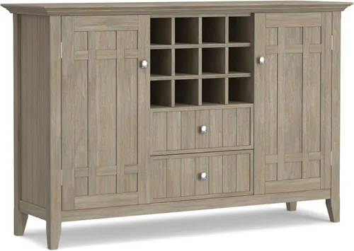 Miniatura 14 de SIMPLIHOME Bedford Buffet - Aparador de 3 puertas de madera maciza de 54 pulgadas de ancho con estante para vino en negro, gabinete de transición