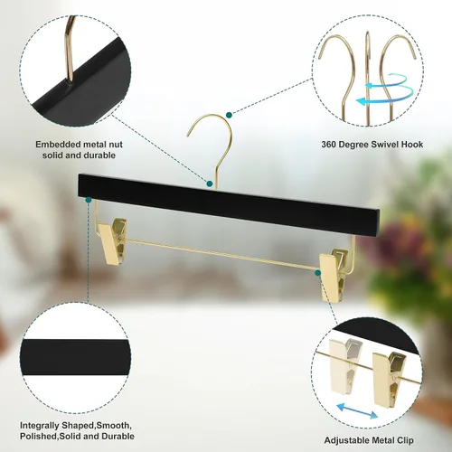 Miniatura 6 de Quality Hangers Paquete de 20 perchas de madera negras ultrafinas que ahorran espacio, gancho giratorio de 360 grados, lo mejor para trajes y más