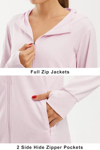 Miniatura 4 de Libin sudadera con capucha para mujer, con cremallera completa, UPF 50+, capucha con protección solar, de manga larga, para senderismo