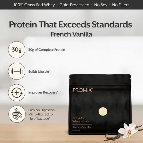 Miniatura 5 de ProMix Nutrition Polvo aislado de proteína de suero de leche, vainilla, alimentado con pasto - Batidos de fitness y nutrición después