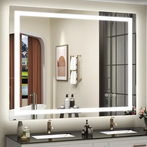 Miniatura 11 de 40x32 Espejo LED inteligente para baño, espejo de tocador regulable con luces, espejo de maquillaje retroiluminado y frontal para pared, antivaho