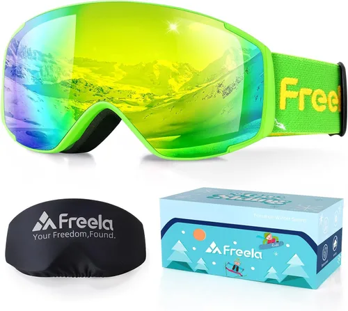 Miniatura 15 de Freela Gafas de esquí y snowboard para niños pequeños (3-14) jóvenes anti niebla anti UV gafas niñas niños equipo de esquí de nieve Lente plateada B