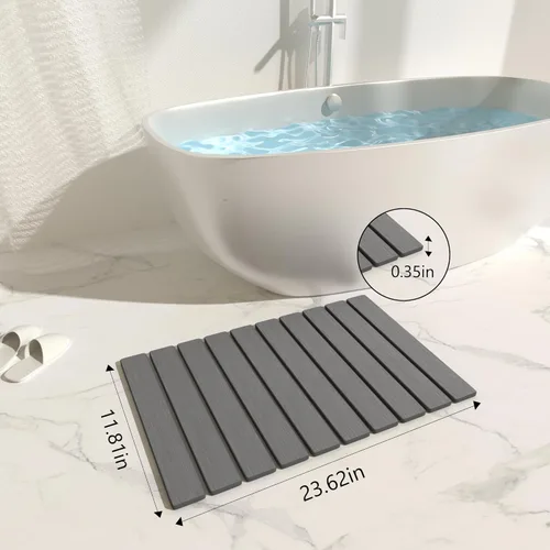 Miniatura 4 de Alfombra de Baño Plegable de Piedra 60x39cm Alfombra de Baño de Tierra de Diatomeas de Secado Rápido con Base Antideslizante de PVC Alfombra Gris