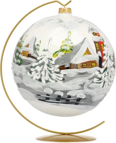 Miniatura 69 de Adorno navideño de capilla azul con soporte, bola de vidrio soplado polaco pintada a mano, bola extra grande de 8 pulgadas/200mm, adorno de fe eterna