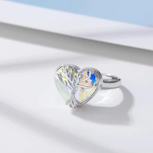 Miniatura 2 de AOBOCO Anillo de cremación de corazón de plata de ley 925 con diseño de árbol de la vida que sostiene las cenizas de un ser querido, anillo de urna