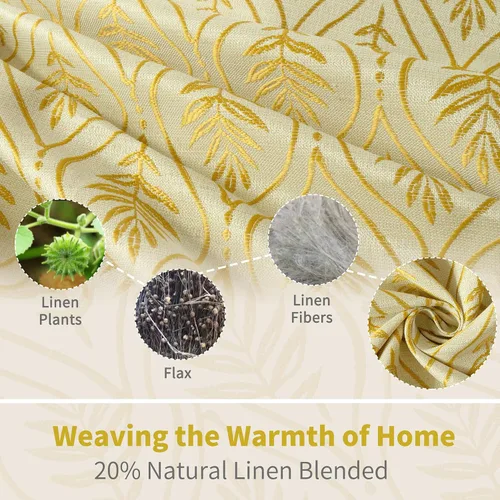 Miniatura 3 de BGment - Cortinas de jacquard de hojas en color amarillo mostaza, 72 pulgadas de largo para sala de estar, patrón botánico de estilo campestre