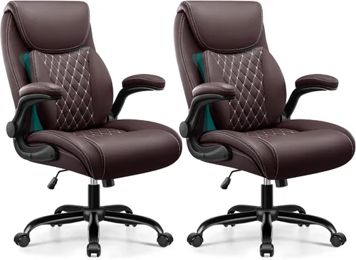Miniatura 9 de BESTFAIR Silla de Oficina, Silla Ergonómica de Oficina con Soporte Lumbar para Alivio del Dolor de Espalda Baja, Silla Ejecutiva de Cuero con Brazos