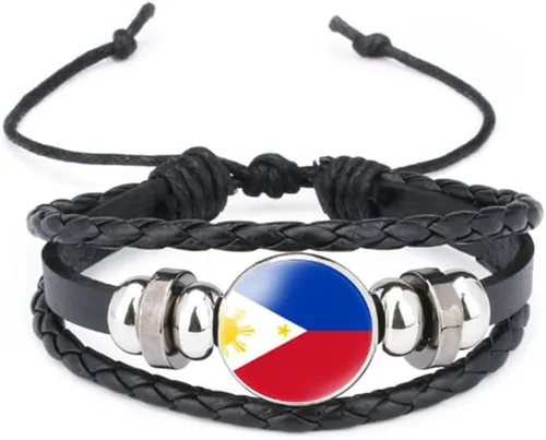 Miniatura 120 de vmcoatdu Mundial Muchas Banderas Nacionales Brazalete Retro de Aleación de Cuero para Pulsera de Cuerda Trenzada de Bandera Nacional