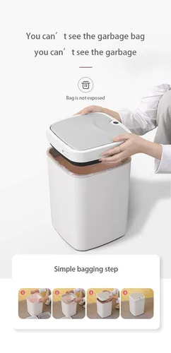 Miniatura 9 de Bote de basura automático con sensor, cubo de basura de metal de 4.7 galones, sin contacto, automático blanco perla para oficina y baño
