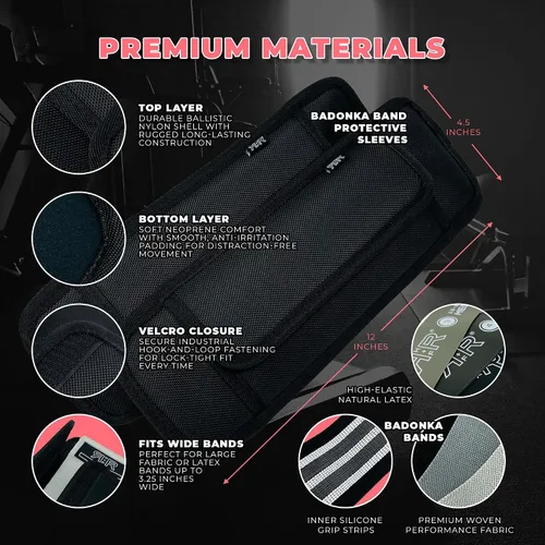 Miniatura 11 de Fundas Protectoras BADONKA para Bandas de Glúteos - Incluye 3 Bucles de Resistencia Opcionales de Tela o Látex - 3 Niveles de Resistencia - Bandas