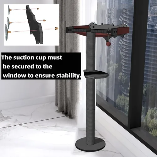 Miniatura 4 de Percha de ventana para gatos con poste para rascar con soporte fuerte - Gran hamaca cama para gatos en interiores - Asiento de madera maciza, Negro