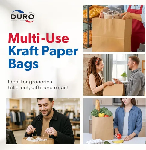 Miniatura 4 de Duro ID # 87490 Bistro – Bolsa de compra 60# papel kraft natural, 250 unidades 10 x 6,75 X 12 pulgadas