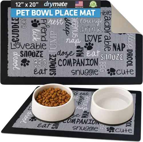 Miniatura 34 de Drymate Mantel individual con tazón para mascotas, tapete de alimentación para perros y gatos, tela absorbente, respaldo impermeable, Madera