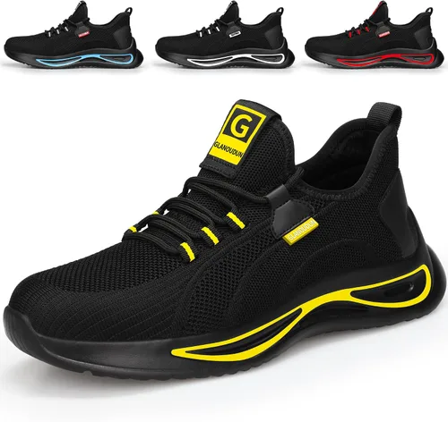 GLANOUDUN Zapatos de punta de acero para hombre, zapatos de trabajo ligeros para hombres, zapatos de seguridad indestructibles para hombres, zapatos