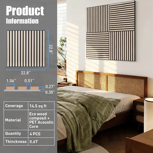 Miniatura 3 de Paneles de pared acústicos autoadhesivos de 22.8 x 22.8 pulgadas, paneles insonorizados con aspecto de madera de nogal, paquete de 4, paneles