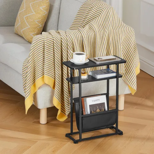 Miniatura 8 de Mesa auxiliar estrecha y pequeña para espacios pequeños, mesa auxiliar delgada con revistero, mesa auxiliar estrecha para sala de estar, sofá