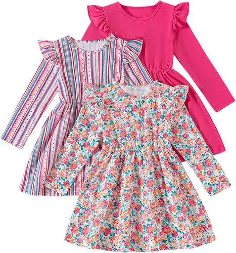 Miniatura 31 de Vestidos para niñas Vestidos para niñas pequeñas Paquete de 3 Vestido casual de fiesta con estampado patinador acampanado tipo A Vestido de verano
