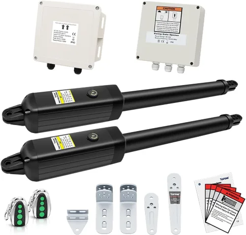 TOPENS PW302 - Abridor de portón oscilante doble, motor de portón automático de servicio ligero para portones batientes dobles de hasta 12 pies por