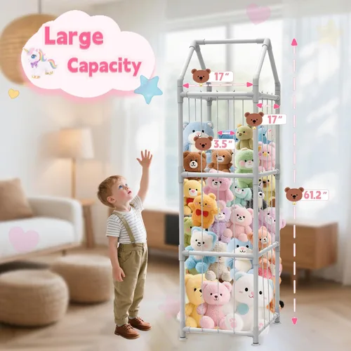 Miniatura 3 de Almacenamiento de Animales de Peluche con Ventosas, Soporte de Animales de Peluche ABS Mejorado, Organizador de Almacenamiento de Juguetes con Blanco