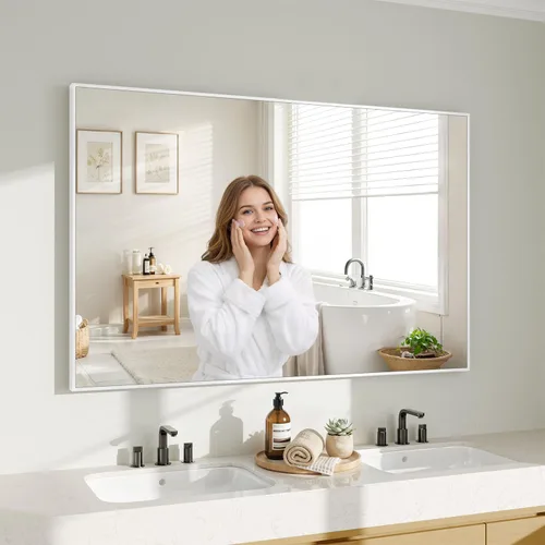 Miniatura 29 de Koonmi Espejo de pared rectangular negro, espejo de baño de 24 x 32 pulgadas, espejo de tocador con marco de aluminio para entrada, sala de estar