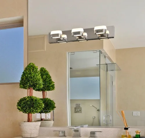 Miniatura 3 de ET2 E22893-89PC Volt Bubble Glass LED Soporte de pared para tocador de baño, 6 luces 18 vatios, 5 pulgadas de alto x 21 pulgadas de ancho, cromo