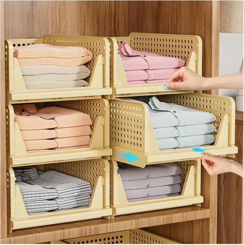 SNSLXH Paquete de 5 cajas organizadoras apilables de armario, cesta de almacenamiento multifuncional y plegable para baño, cocina, lavandería,