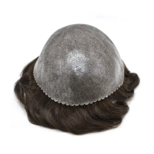 Miniatura 7 de Toupee para hombres Sistema de cabello humano real Cabello humano completo Poly Skin Hairpiece para hombres Sistemas de reemplazo invisible línea