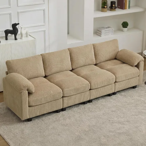 Miniatura 9 de Sofá biplaza modular de 61 pulgadas, asiento extra profundo para sala de estar, sofá de pana profundo con almohadas para reposabrazos, cosido