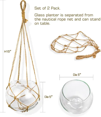 Miniatura 2 de SAILINGSTORY - Macetero colgante de vidrio, terrario de plantas de 12.7 cm. Macetero de propagación de vidrio transparente. Juego de 2