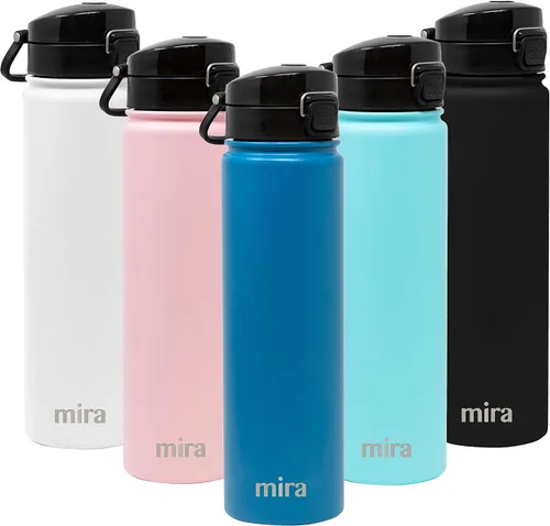 Miniatura 13 de MIRA - Botella de agua de acero inoxidable con tapa y popote sin BPA; cuenta con aislamiento al vacío que mantiene el frío durante 24 horas