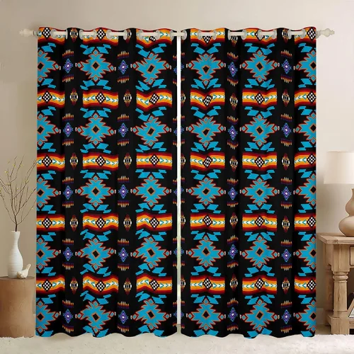Miniatura 20 de Cortinas y cortinas occidentales de 76 x 45 pulgadas, cortinas aztecas, exóticas, nórdicas, bohemias, opacas, tribu india, geometría, étnica