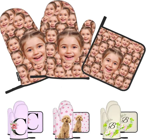 Miniatura 22 de Manoplas de horno personalizadas con soportes para ollas con nombre y foto personalizados, manoplas de horno resistentes al calor y al deslizamiento
