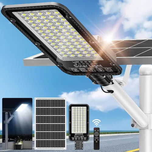 WYWNA Luces Solares de Calle de 12000W para Exteriores - 6500K Luces Solares Comerciales para Estacionamiento del Atardecer al Amanecer, Luz Solar