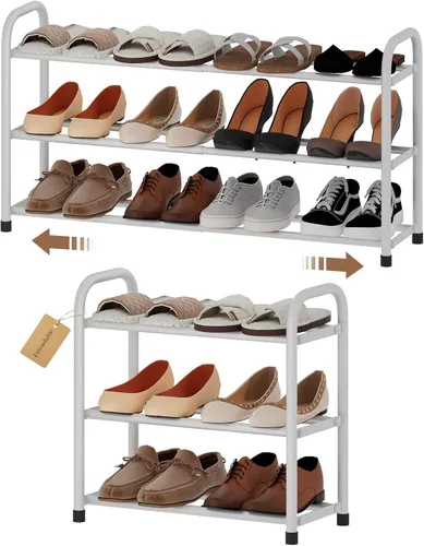 Miniatura 14 de Zapatero ampliable, zapatero pequeño de metal de 2 niveles, organizador de zapatos ajustable, estante de almacenamiento para armario, entrada