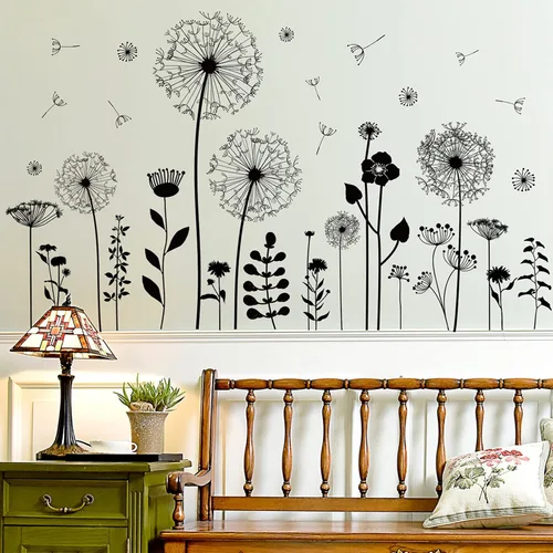 Miniatura 5 de Calcomanías de pared grandes de diente de león, atractivas calcomanías de pared de flores voladoras, decoración de pared de plantas extraíbles