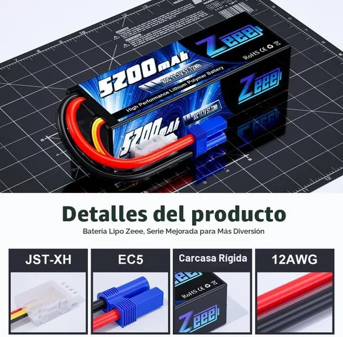 Miniatura 3 de Zeee 3S Lipo Battery 5200mAh 11.1V 80C Estuche rígido RC Lipo con conector EC5 para 1/5 1/8 1/10 RC coche, barco, camión, heli, avión, UAV, dron