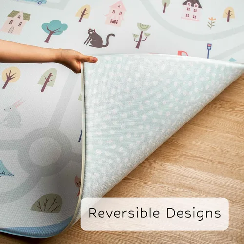Miniatura 5 de Tapete de juego reversible de 82 x 55 pulgadas, para bebés, niños pequeños, impermeable, duradero, no tóxico, fácil de limpiar, tapete de espuma