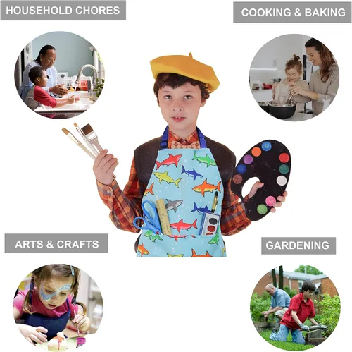Miniatura 7 de Delantal para niños - cocina, jardinería, artista, pintura, limpieza, horneado, cerámica, chef, cocina, regalo para niños, niñas Tiburón