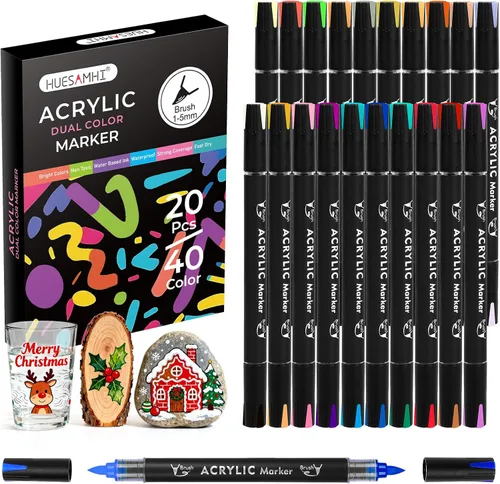 Marcadores de pintura acrílica, 40 colores, 20 unidades, marcadores acrílicos de doble punta para libros de colorear para adultos, sin sangrado,