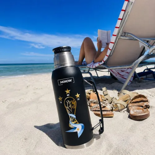 Miniatura 9 de Thermo Argentino mate agua Copa del Mundo Botella de acero inoxidable con bandera argentina 1LT (negro)