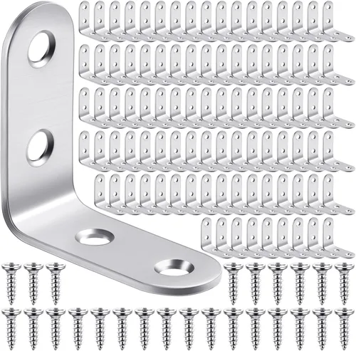 Pelopy 100 soportes en forma de L de acero inoxidable de 90 grados, soporte de ángulo recto resistente para muebles de madera, silla, cajón,