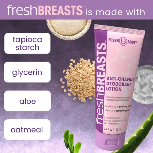 Miniatura 4 de Fresh BREASTS - Desodorante antirozaduras en polvo para debajo de los senos, muslos internos, loción hecha sin talco, aluminio, parabenos