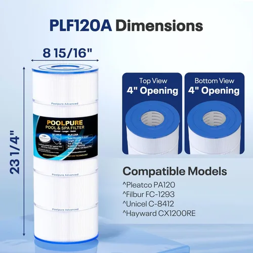 Miniatura 2 de POOLPURE Filtro de piscina PLF120A reemplaza a Hayward C1200, CX1200RE, Pleatco PA120, Ultra-B2, Unicel C-8412, Filbur FC-1293, Clearwater II 125