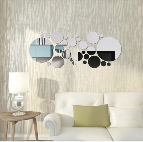 Miniatura 3 de Juego de 56 calcomanías de pared de espejo flexibles, acrílico extraíble, círculo, autoadhesivo, plástico para decoración del hogar (redondo)